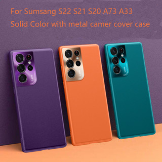 Samsung Galaxy S22 S21 S23 Plus S 23 Ultraเคสหนัง ซิลิโคนนิ่ม หรูหรา สีส้ม พร้อมกรอบโลหะ สําหรับ