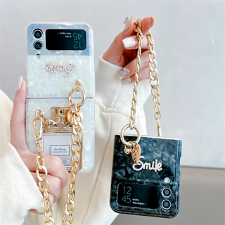 เคสโทรศัพท์มือถือ กันกระแทก พร้อมสายคล้อง สีทอง สําหรับ Samsung zflip3 zflip 4 5G