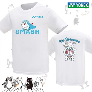 เสื้อยืดลําลอง แขนสั้น แห้งเร็ว ลายแบดมินตัน "Doraemon" สไตล์เกาหลี สําหรับคู่รัก 2023