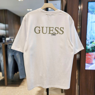 Guess ใหม่ เสื้อยืดคอกลม แขนสั้น ทรงหลวม สีขาว สไตล์สปอร์ต