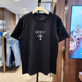 Guess เสื้อยืดคอกลม ผ้าฝ้าย สไตล์สปอร์ต สําหรับผู้ชาย และผู้หญิง