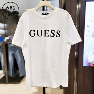 Guess เสื้อยืดคอกลม ผ้าฝ้าย สไตล์สปอร์ต สําหรับผู้ชาย และผู้หญิง