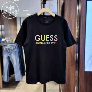 Guess เสื้อยืดคอกลม ผ้าฝ้าย สไตล์สปอร์ต สําหรับผู้ชาย และผู้หญิง