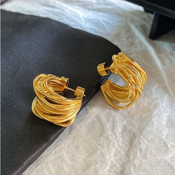 ใหม่ ต่างหู ทรงกลม รูปตัว C กลวง สไตล์ยุโรป และอเมริกาย้อนยุค ระดับไฮเอนด์