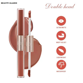Beauty GLAZED 2 In 1 ลิปสติก ลิปทินท์ เนื้อแมตต์กํามะหยี่ สองหัว กันน้ํา ติดทนนาน เครื่องสําอางธรรมชาติ ไร้ความโหดร้าย DoubleSense