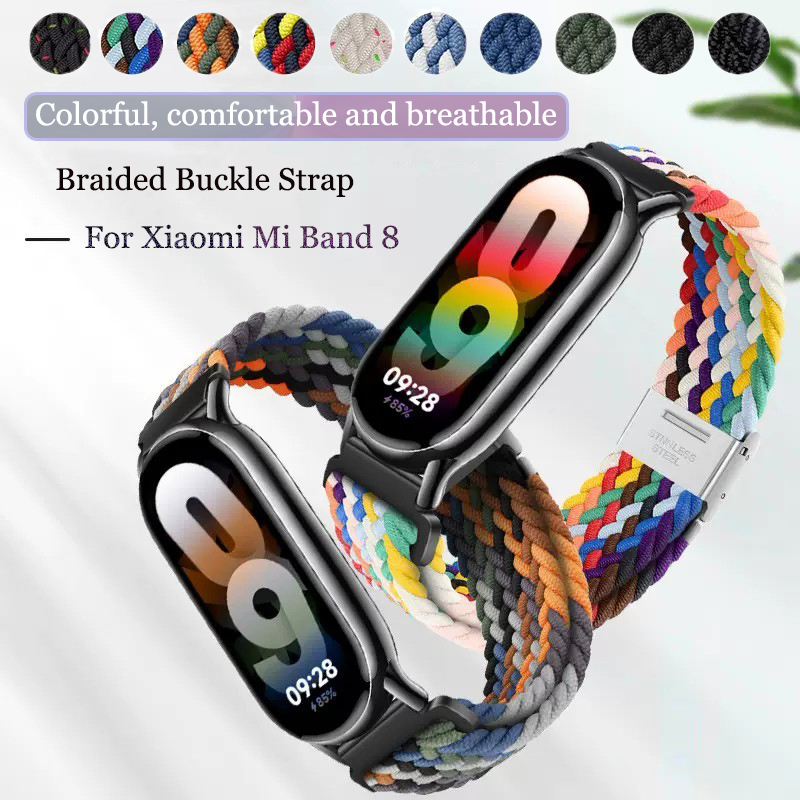 สายรัดหัวเข็มขัดโลหะสําหรับ Xiaomi Mi Band 10 9 8 Braid Breathable สายรัดข้อมือสําหรับ Xiaomi Mi band10 NFC สร้อยข้อมือเข็มขัด Correa สายคล้อง