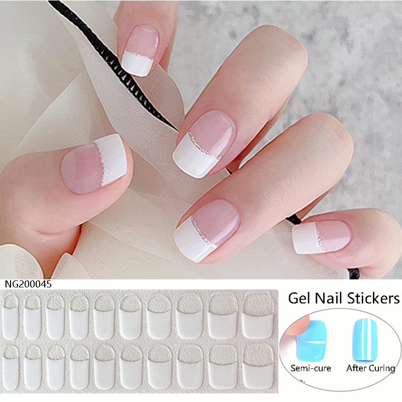 สติกเกอร์ติดเล็บเจล กึ่งรักษา สีขาว สีดํา สไตล์ฝรั่งเศส สําหรับตกแต่งเล็บ DIY 20 ชิ้น