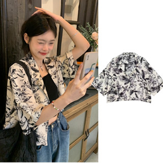 Suxi เสื้อเบลาส์ คอปก ทรงหลวม ลายดอกไม้ สไตล์วินเทจ แฟชั่นฤดูใบไม้ผลิ สําหรับผู้หญิง