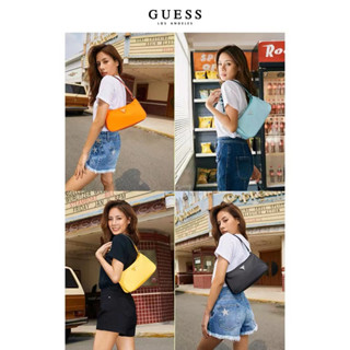 [พร้อมส่ง] Guess กระเป๋าสะพายไหล่ ผ้าออกซ์ฟอร์ด มีซิป สีดํา