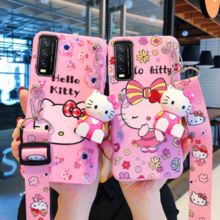 เคสโทรศัพท์มือถือ TPU แบบนิ่ม ลายการ์ตูนคิตตี้ พร้อมสายคล้อง สําหรับ VIVO Y20 Y20S Y20i Y20a Y3S Y12S Y12A V2026 V2043 V2029 V2033 V2042 V2027 V2032 V2038 V2048