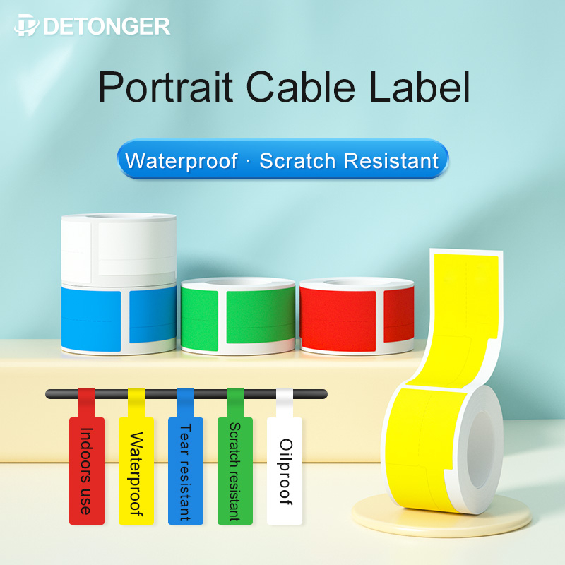 DETONGER เครื่องพิมพ์ความร้อนฉลากกระดาษสายเคเบิลเครือข่ายสติกเกอร์ติดด้วยตนเองกันน้ําสําหรับแท็กสายเคเบิล