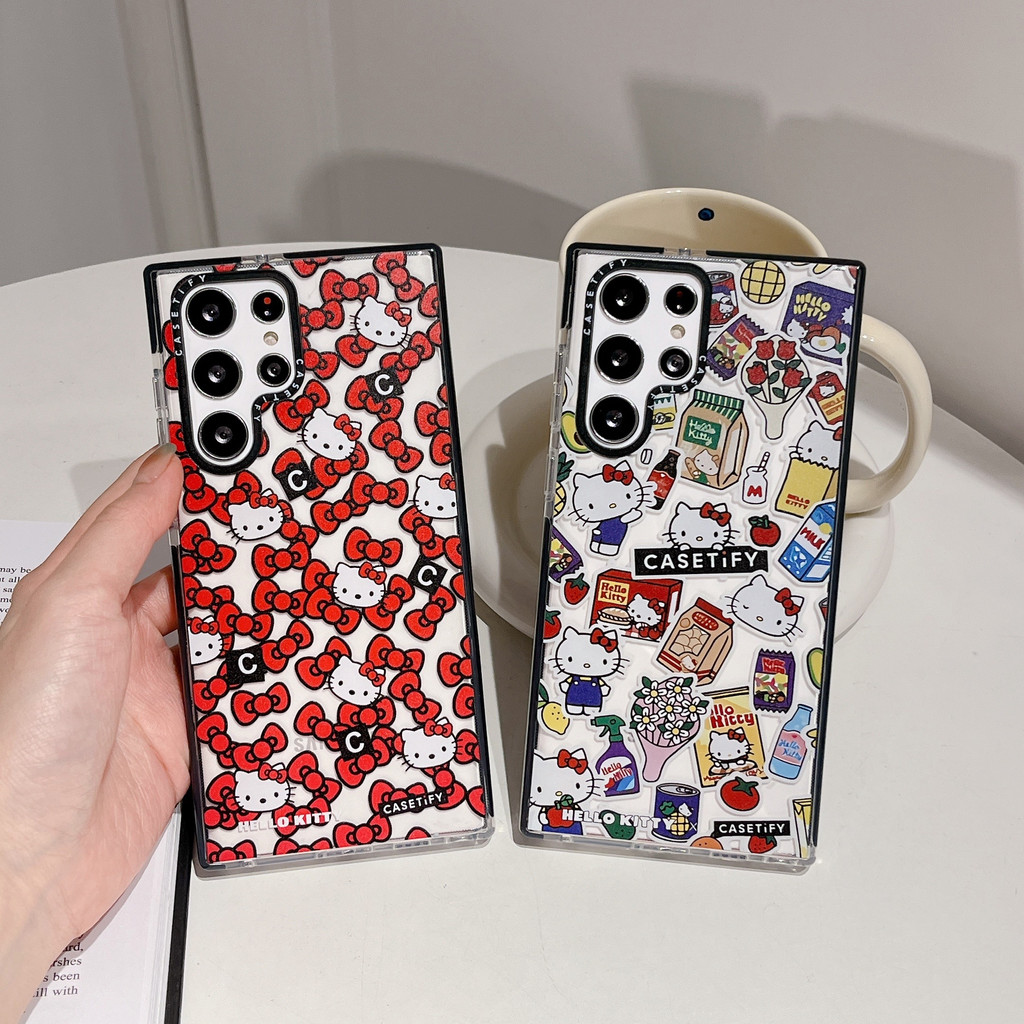อาหารว่าง Hello Kitty เคส Samsung Galaxy S24 Ultra S23 Ultra S22 Ultra S21 Ultra S21 S22 S23 S24 Plus + Case ใหม่ ขอบสี เรียบง่าย โปร่งใส ป้องกันการหล่น ซิลิกาเจล นุ่ม ซัมซุง เคส