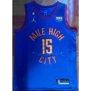 เสื้อกีฬาบาสเก็ตบอล ปักลาย Denver Nuggets 15 Nikola Jokic mile high city สีฟ้า สําหรับผู้ชาย 2023