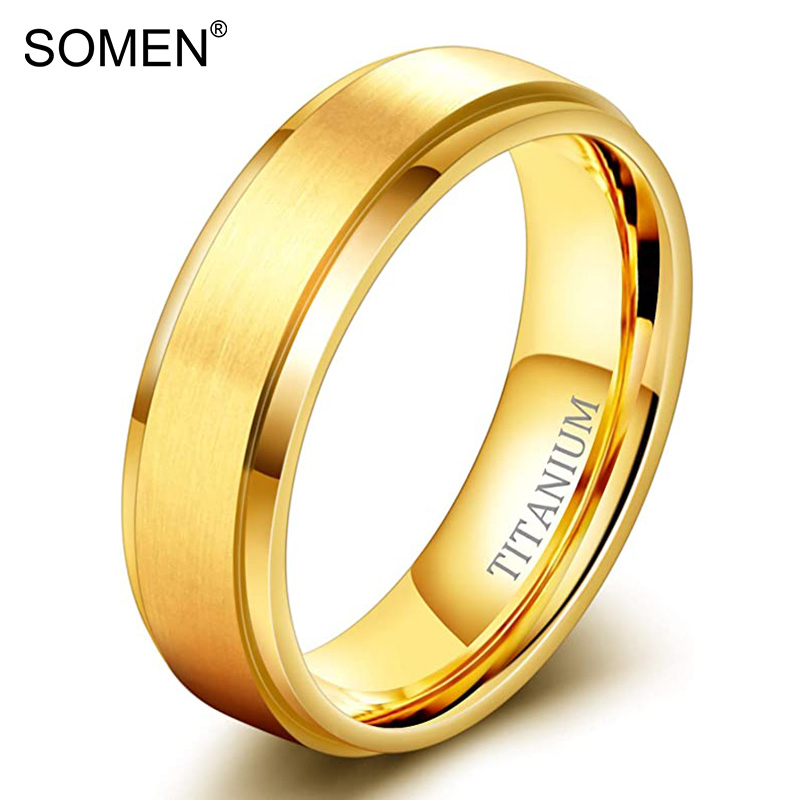 Somen แหวนไทเทเนียม สีทอง 6 มม. เนื้อแมตต์ ใส่สบาย สําหรับผู้ชาย ผู้หญิง ไซซ์ 6-13