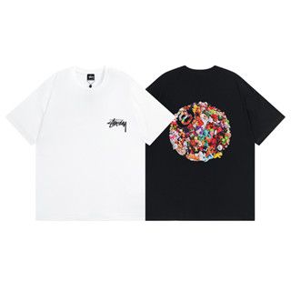 Stussy ใหม่ เสื้อยืด คอกลม แขนสั้น ผ้าฝ้าย พิมพ์ลาย ขนาดใหญ่