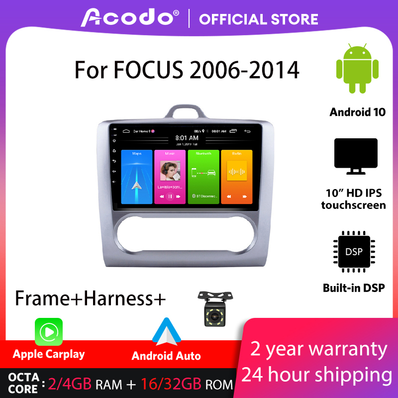 Acodo เครื่องเล่นมัลติมีเดีย วิทยุรถยนต์ 2+16G Android 10.0 สําหรับ Ford Focus 2006-2014 Navigation GPS 2 din