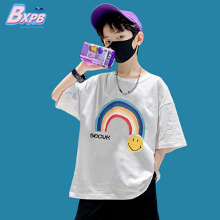 Bxpb เสื้อยืดแขนสั้นลําลอง ผ้าฝ้าย ระบายอากาศ พิมพ์ลาย ทรงหลวม ใส่สบาย แฟชั่นฤดูร้อน สําหรับเด็กผู้ชาย และเด็กผู้หญิง 110-170