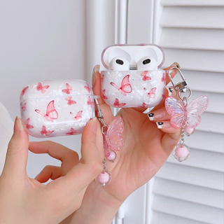 เคสหูฟังบลูทูธไร้สาย แบบนิ่ม ลายผีเสื้อ สีชมพู กันกระแทก สําหรับ AirPods 1 2 3 Pro Pro2 AirPods 3 AirPods 2 Gen