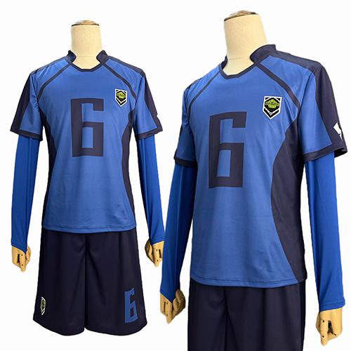 Holoun Blue Lock Anime KARASU Cosplay เสื้อกีฬาแขนสั้น ปักลายโลโก้อนิเมะ KARASU สีฟ้า