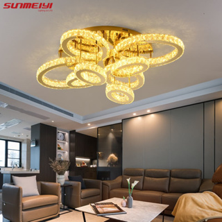 Sunmeiyi โคมไฟเพดาน Led สเตนเลส 3 ด้าน K9 คริสตัล เปลี่ยนได้ สไตล์นอร์ดิก สําหรับตกแต่งบ้าน ห้องนั่งเล่น