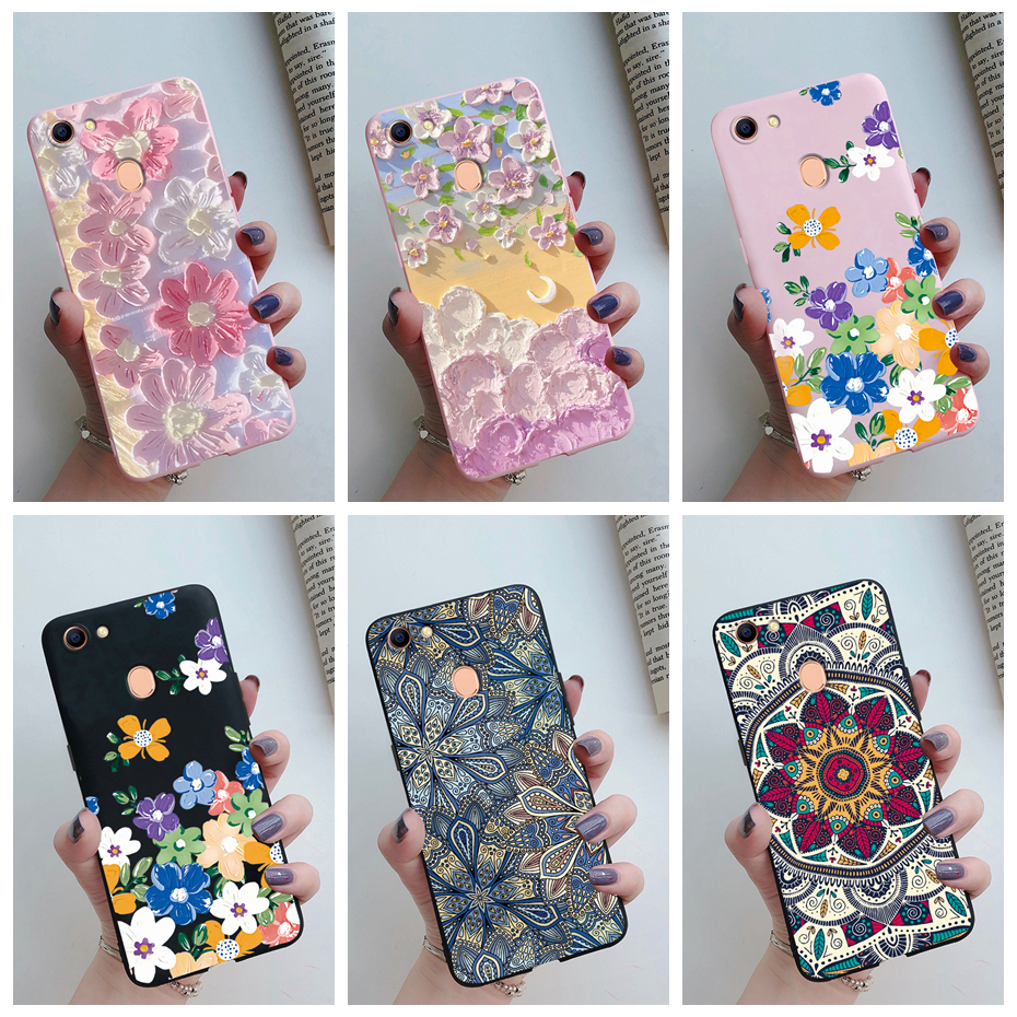 Oppo F1s / F3 / Plus / F5 / F7 / Youth / F9 เคสโทรศัพท์ ซิลิโคนนิ่ม ภาพวาดสีน้ํามัน รูปดอกไม้สวยงาม สีดํา สีชมพู