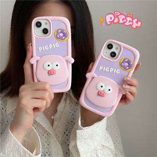 3D สําหรับ iPhone 14 13 12 Pro Max 11 11Pro 12Pro X XS XR i7 i8 i6s i6 plus SE 2020 เคสมือถือ Soft TPU Case เคสป้องกัน Cute Cartoon Piggy เคสซิลิโคน