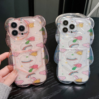 เคสโทรศัพท์มือถือ แบบใส ลายหมี เห็ด สําหรับ iPhone 14ProMax 13 iPhone11 12 ProMax XR XS Max