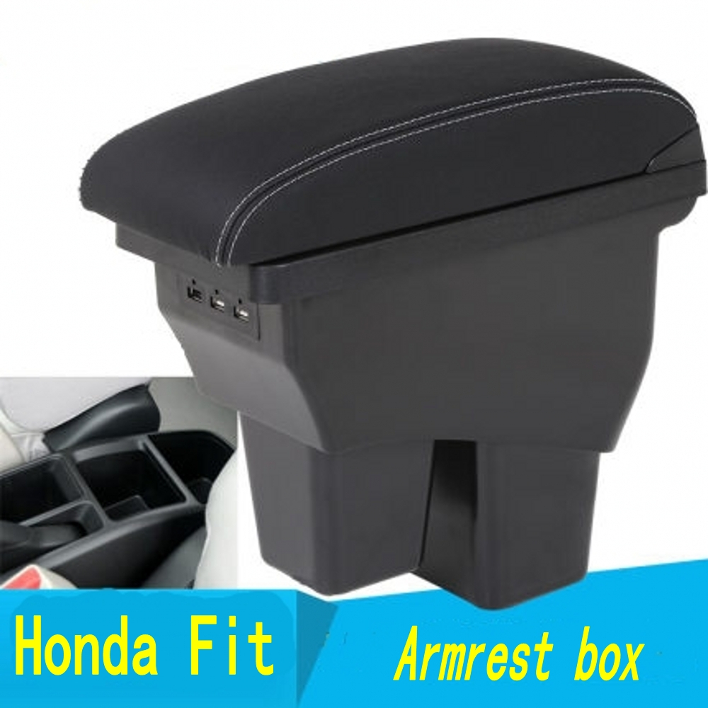 รถ Armrest Honda Fit Jazz GK5 กล่องที่เท้าแขนคอนโซลกลางที่เก็บแขนที่วางข้อศอกพร้อมที่วางแก้ว