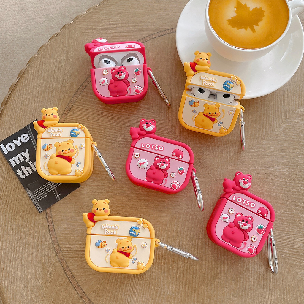 เคส for Airpods 3, Airpods 2, Airpods 1, Airpods Pro 1, Pro2 Case Soft Cute Bear Bluetooth Earphone Protective Cover with Key Chain for Air Pods 3rd Gen 2nd 1st Generation 2021 2022
