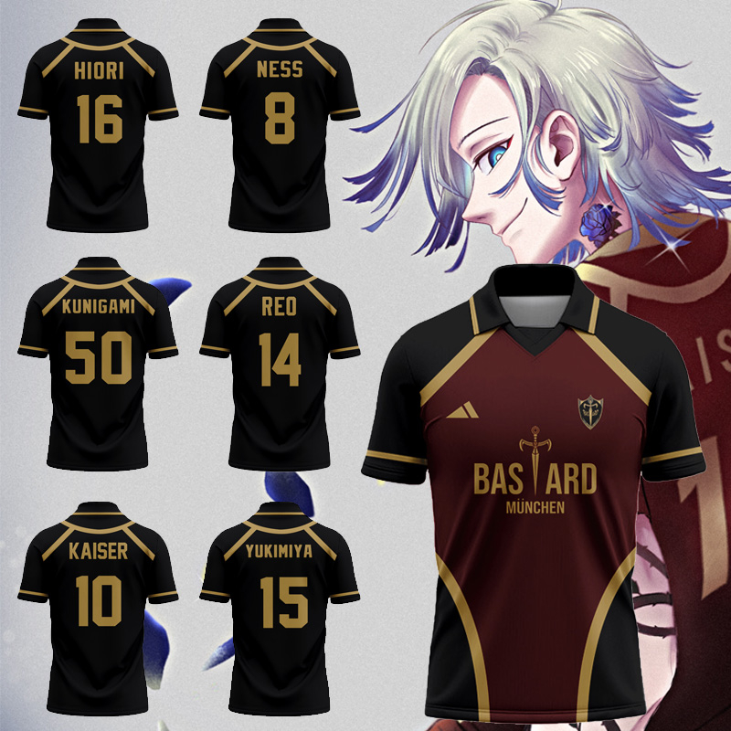 2024 New Jersey Futsal Football Motif VL Replika Blue Lock อะนิเมะ Bastard Munchen ผู ้ ชายแขนสั ้ นเสื ้ อโปโลกีฬา