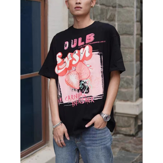 เสื้อยืดแขนสั้น ผ้าฝ้ายแท้ ลาย Street Macho น่ารัก สีชมพู แฟชั่นฤดูร้อน สไตล์อเมริกันเรโทร สําหรับผู้หญิง