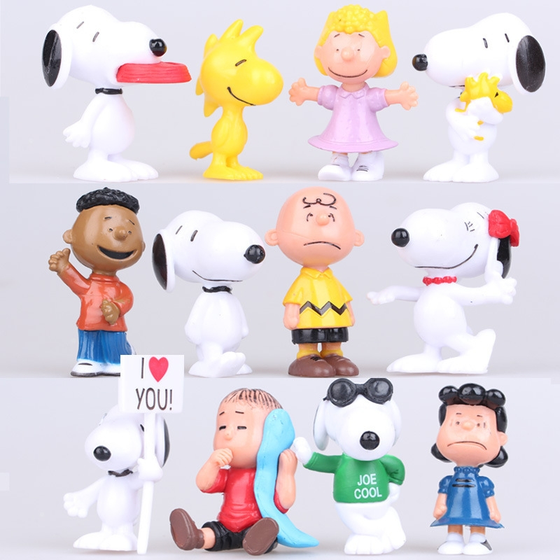 ตุ๊กตาฟิกเกอร์ Snoopy Charlie Brown ขนาดเล็ก ของเล่นสําหรับเด็ก 12 ชิ้น