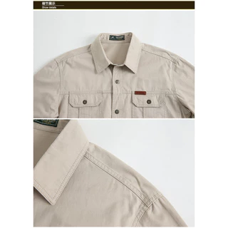 PLOVER เสื้อเชิ้ตแขนยาวผู้ชายคุณภาพสูงสไตล์ทหารเสื้อเชิ้ตผ้าฝ้ายใส่สบายขนาดบวกเสื้อเชิ้ตผู้ชาย M-6XL