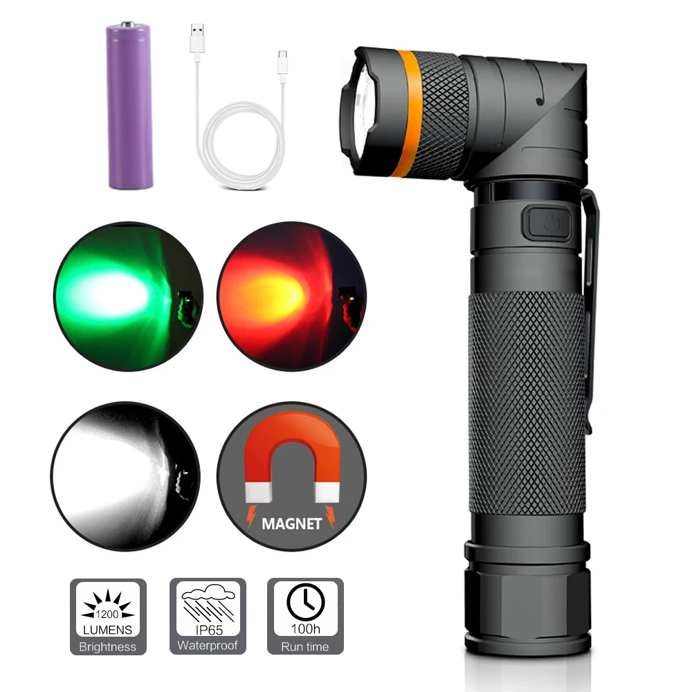 ไฟฉาย LED 1200LM 90 องศา กันน้ํา B70 Lampu Suluh ชาร์จไฟได้