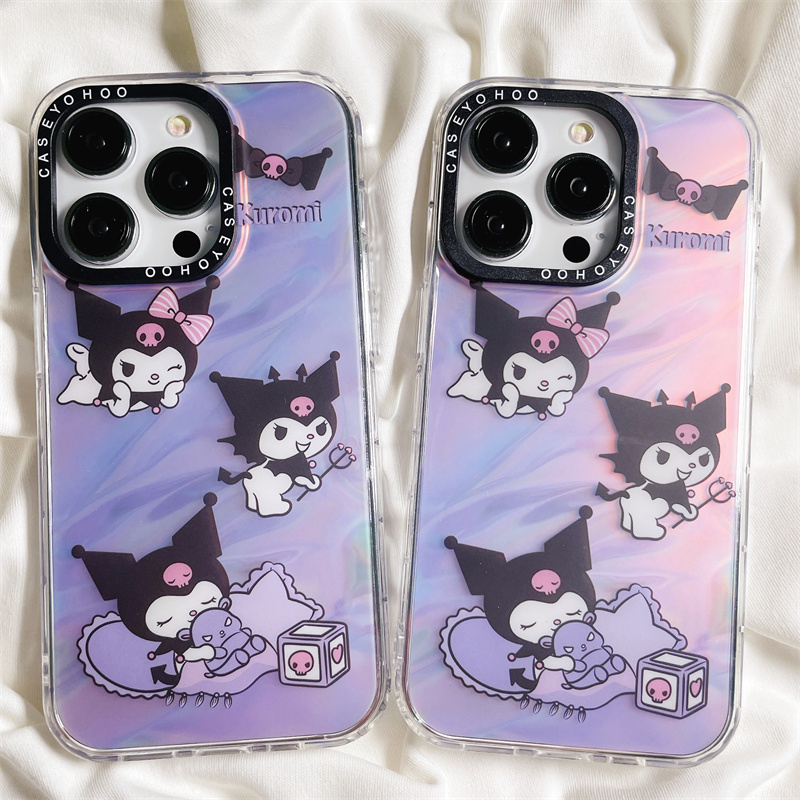 เคสไอโฟน 15 Pro max เคสไอโฟน11/12/13/14/15/16 Shockproof Kuromi Flashing Silicone Cute Laser Case For iPhone 15 14 13 12 11PM,12PM,13PM,14PM,15PM