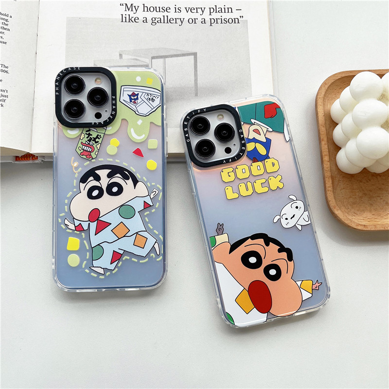 เคสไอโฟน 15 Pro max เคสไอโฟน11/12/13/14/15/16 Luxury Flashing Silicone Soft Phone Case Crayon Shin-Chan Cute Laser Case For iPhone 15 14 13 12 11PM,12PM,13PM,14PM,15PM