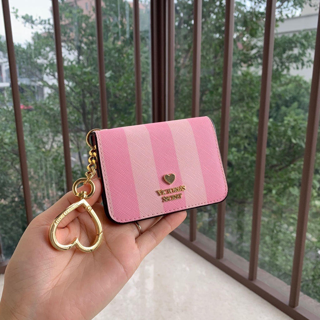 Victoria's Secret Victoria ใหม่ กระเป๋าสตางค์ใบสั้น ใส่บัตรได้ แต่งพู่ ขนาดเล็ก น่ารัก สําหรับผู้หญิง