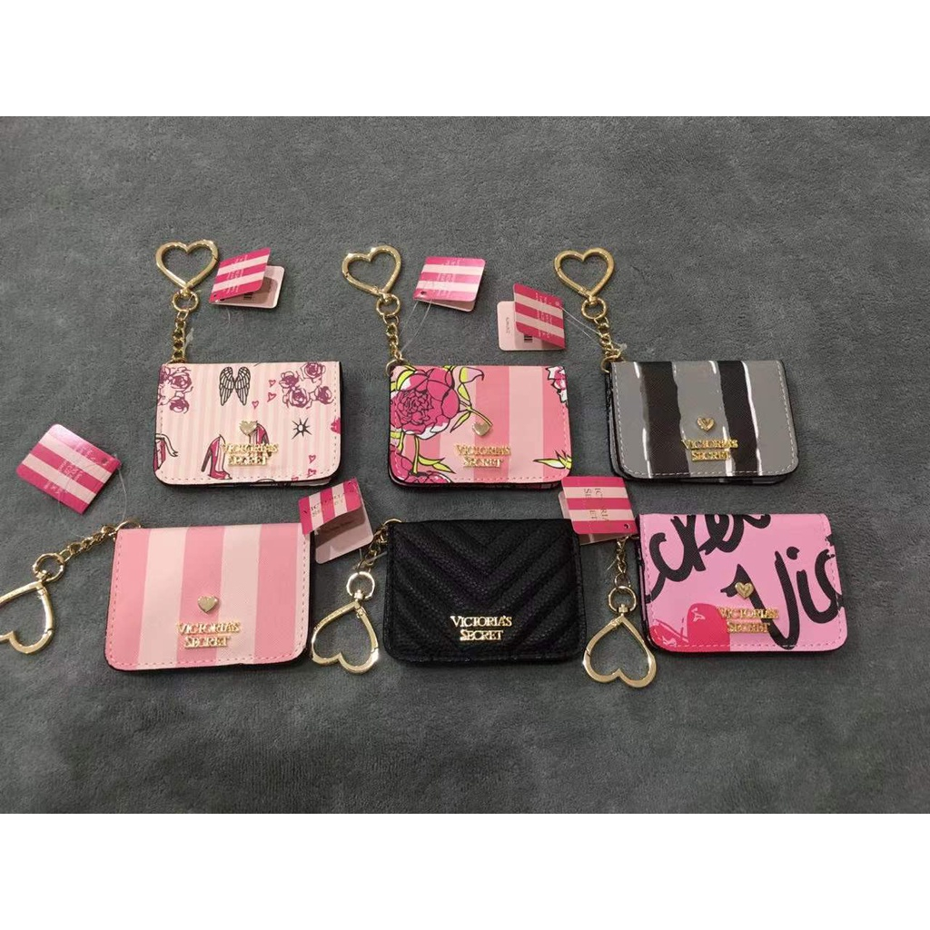 Victoria's Secret Victoria ใหม่ กระเป๋าสตางค์ใบสั้น ใส่บัตรได้ แต่งพู่ ขนาดเล็ก น่ารัก สําหรับผู้หญิง