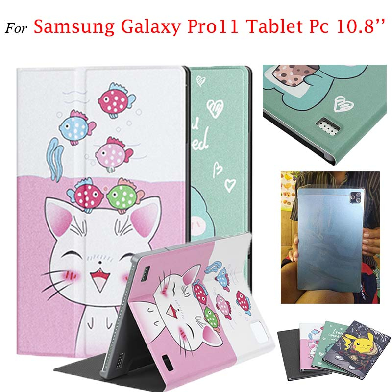 SAMSUNG การ์ตูนทาสีหนังนูนกรณีพนังสําหรับsamsung Galaxy Pro11 แท็บเล็ตพีซี 10.8 นิ้วปกหนังPU 2023 Galaxy Tab Pro11 Flip Stand Standผู้ถือเชลล์