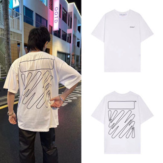 เสื้อยืดคอกลม แขนสั้น ผ้าฝ้าย พิมพ์ลาย OFF WHITE ทรงหลวม สําหรับผู้ชาย และผู้หญิง