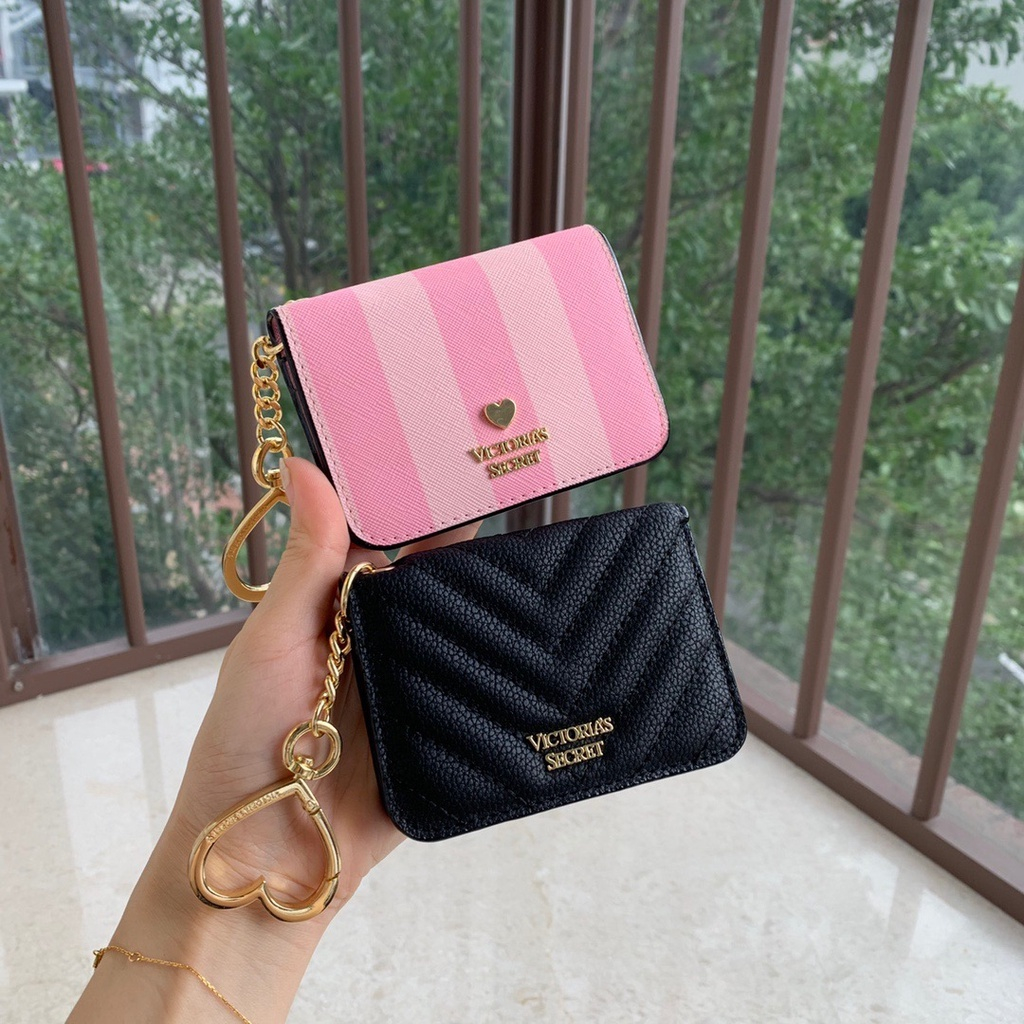 Victoria's Secret Victoria ใหม่ กระเป๋าสตางค์ใบสั้น ใส่บัตรได้ แต่งพู่ ขนาดเล็ก น่ารัก สําหรับผู้หญิง