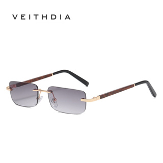 Veithdia ใหม่ แว่นตากันแดดแฟชั่น ไร้กรอบ ทรงสี่เหลี่ยม ลายไม้ สไตล์เรโทร สําหรับทุกเพศ S2087