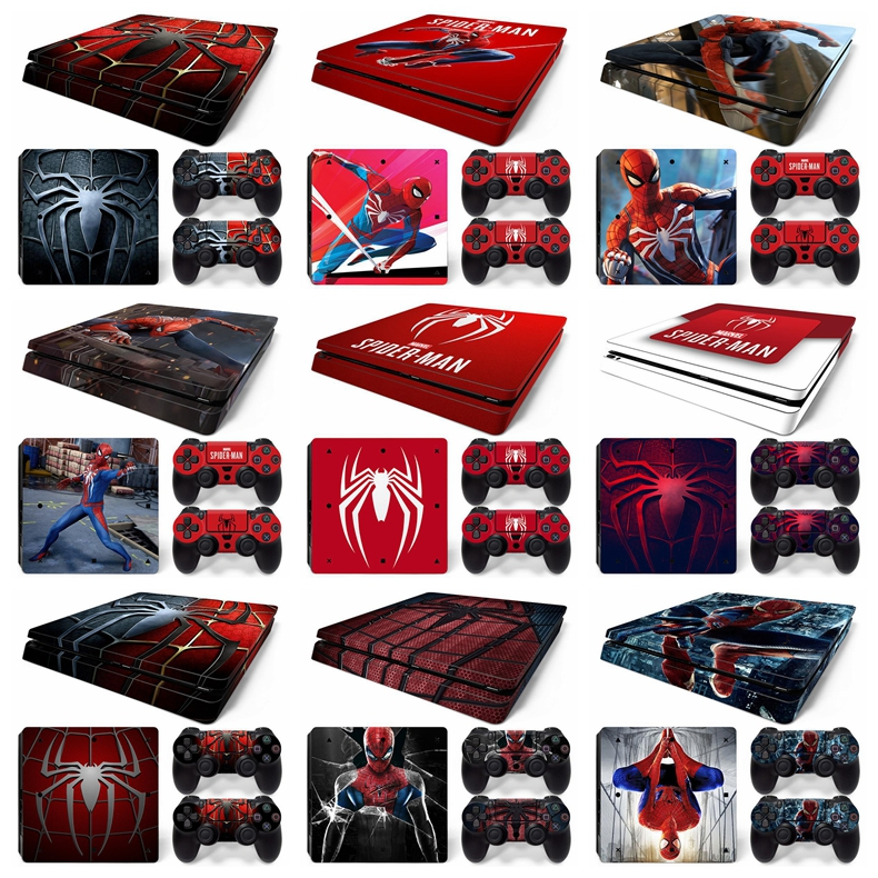 Spider-man รูปแบบ PS4 Slim คอนโซลชุดผิวไวนิล Decal สติกเกอร์สําหรับ Playstation 4 Slim คอนโซล Dualshock 2 คอนโทรลเลอร์