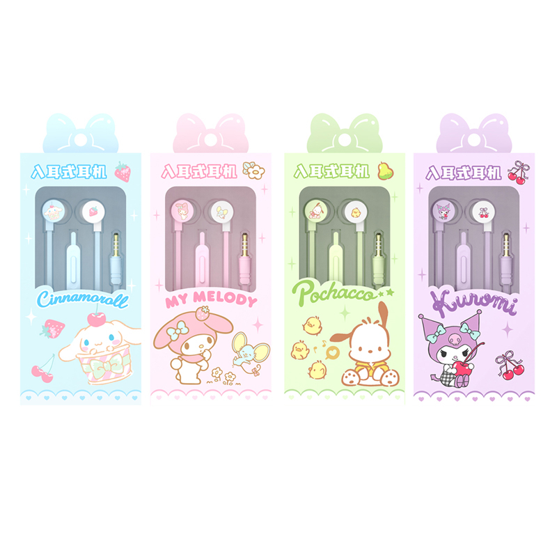 Sanrio Characters JS-0131 หูฟังอินเอียร์ แบบมีสาย 3.5 มม. อินเตอร์เฟส ลาย Kuromi Cinnamoroll My Melody Pochacco น่ารัก คุณภาพเสียง HiFi สําหรับโทรศัพท์มือถือ คอมพิวเตอร์ 1.2 เมตร