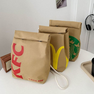 กระเป๋าเป้สะพายหลัง กระเป๋านักเรียน ผ้าแคนวาส พิมพ์ลาย Mcdonalds kfc kfc Starbucks สําหรับใส่กล่องอาหารกลางวัน