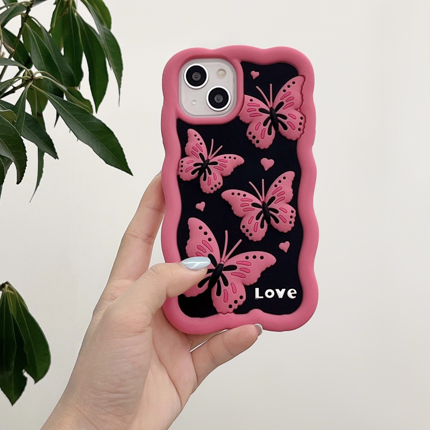 เคสโทรศัพท์มือถือ ซิลิโคนนิ่ม ลายผีเสื้อ 3D สําหรับ iphone 15 Pro Max 14 Pro Max 13 Pro Max 12 Pro Max