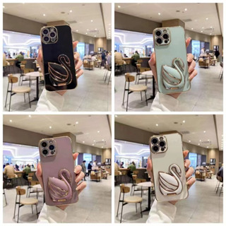 เคส Oppo A91 A1K A73 2020 A93 4G Reno 4F A97 5G A15 90°ขอบตรง Electroplated Swan Phone Case