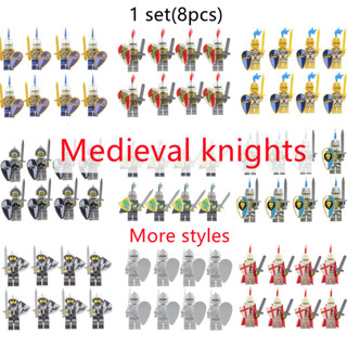 8 ชิ้น / เซต อัศวินยุคกลาง ปราสาท อัศวิน ฟิกเกอร์ ขนาดเล็ก วัยกลางคน เด็ก ประกอบ บล็อกตัวต่อ ของเล่นเด็ก