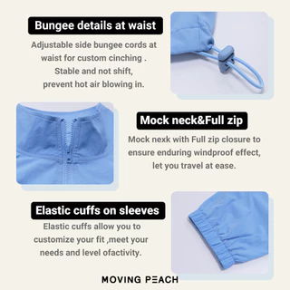 MOVING PEACH Windbreaker ผู้หญิงกีฬากลางแจ้ง Mock คอน้ําหนักเบา Windbreaker แจ็คเก็ตหลวมวิ่งปรับ Hem Full-Zip แจ็คเก็ต BSJ