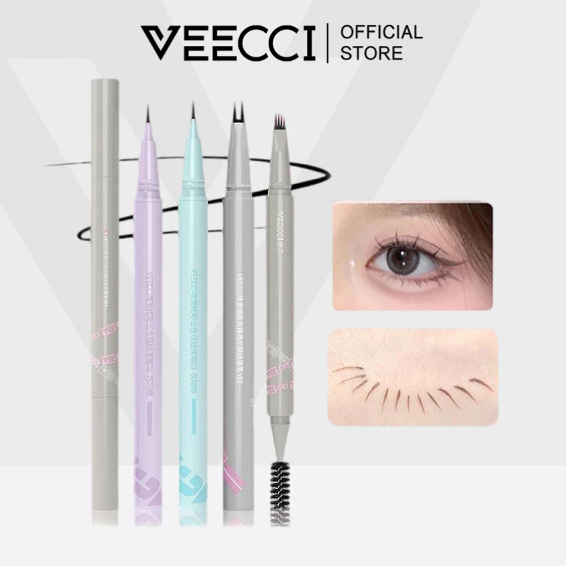VEECCI อายไลเนอร์ น้ำ ปากกา วาด ขนตาล่าง ปลายทั้งสองข้าง หัวปากกา 0.01mm กันน้ำ ที่กรีดตา 0.55ml